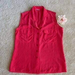 Women's vintage silk coral Sleeveless Button-Up Top, S